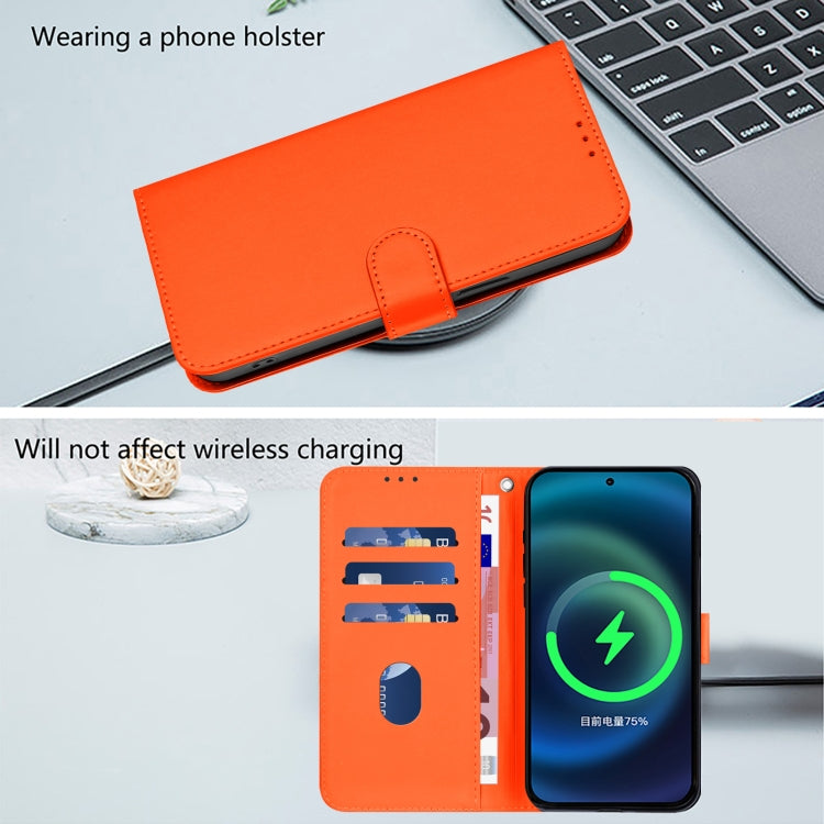 For Motorola Moto G Play 4G 2024 Global Skin Feel Solid Color Leather Phone Case with Lanyard(Orange) - Motorola Cases by PMC Jewellery | Online Shopping South Africa | PMC Jewellery | Buy Now Pay Later Mobicred