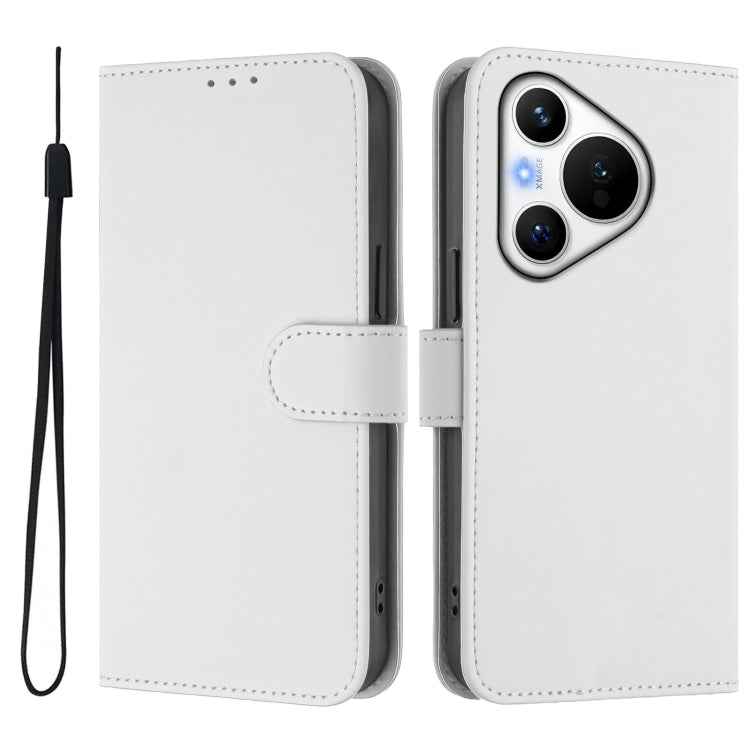 For Huawei Pura 70 Skin Feel Solid Color Leather Phone Case with Lanyard(White) - Huawei Cases by PMC Jewellery | Online Shopping South Africa | PMC Jewellery | Buy Now Pay Later Mobicred