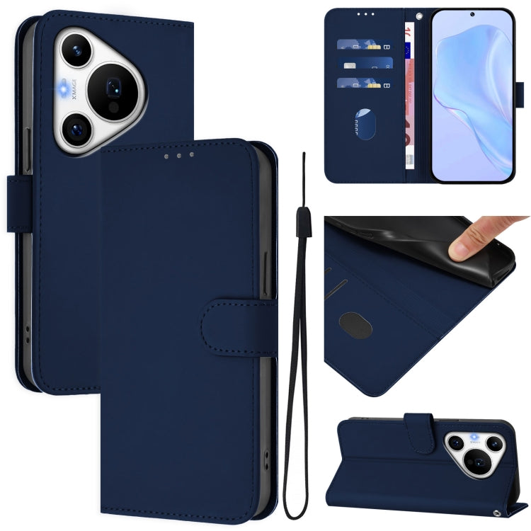 For Huawei Pura 70 Pro / 70 Pro+ Skin Feel Solid Color Leather Phone Case with Lanyard(Navy Blue) - Huawei Cases by PMC Jewellery | Online Shopping South Africa | PMC Jewellery | Buy Now Pay Later Mobicred