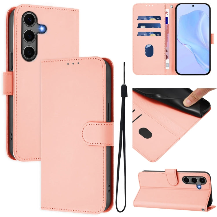 For Samsung Galaxy S25+ 5G Skin Feel Solid Color Leather Phone Case with Lanyard(Pink) - Galaxy S25+ 5G Cases by PMC Jewellery | Online Shopping South Africa | PMC Jewellery | Buy Now Pay Later Mobicred