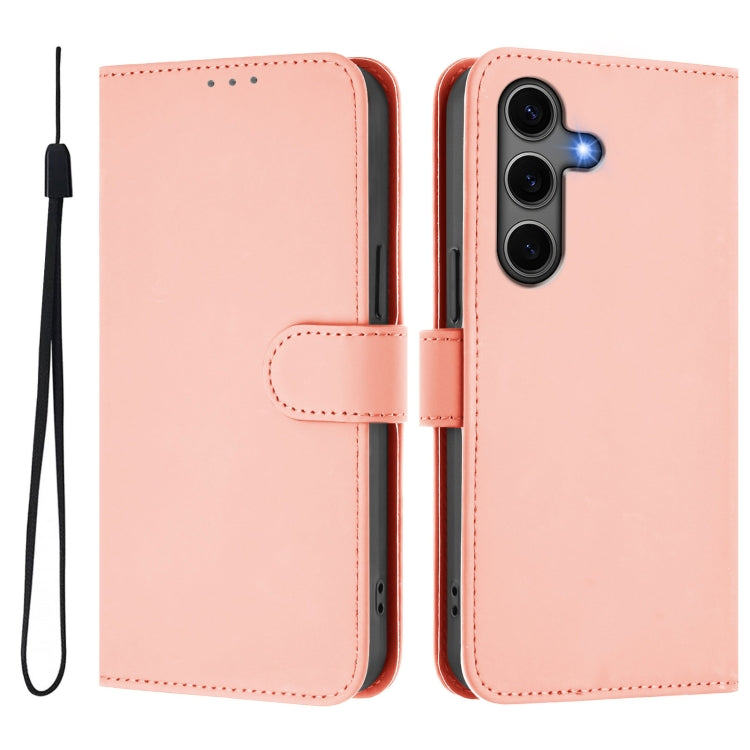 For Samsung Galaxy S25+ 5G Skin Feel Solid Color Leather Phone Case with Lanyard(Pink) - Galaxy S25+ 5G Cases by PMC Jewellery | Online Shopping South Africa | PMC Jewellery | Buy Now Pay Later Mobicred