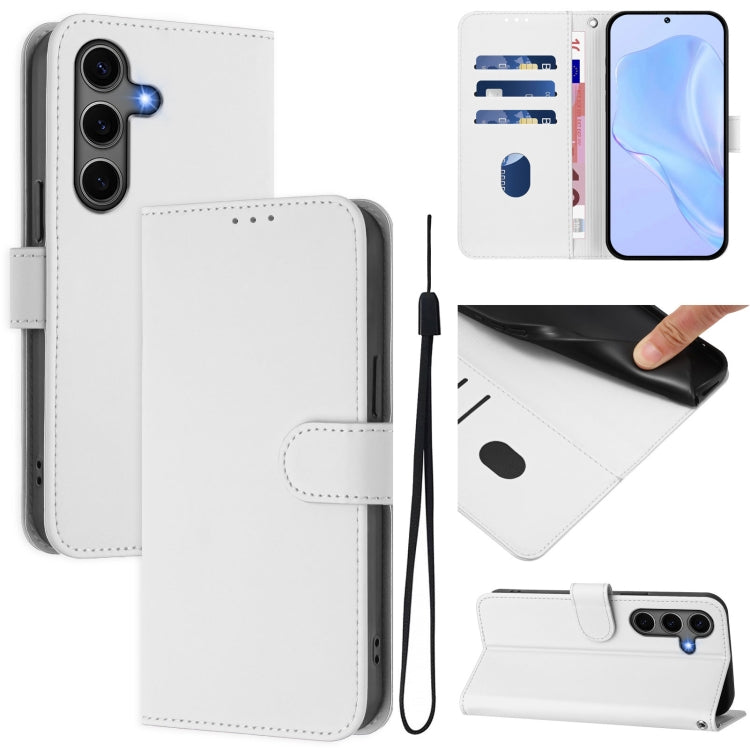 For Samsung Galaxy S25+ 5G Skin Feel Solid Color Leather Phone Case with Lanyard(White) - Galaxy S25+ 5G Cases by PMC Jewellery | Online Shopping South Africa | PMC Jewellery | Buy Now Pay Later Mobicred