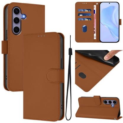 For Samsung Galaxy S25 5G Skin Feel Solid Color Leather Phone Case with Lanyard(Brown) - Galaxy S25 5G Cases by PMC Jewellery | Online Shopping South Africa | PMC Jewellery | Buy Now Pay Later Mobicred