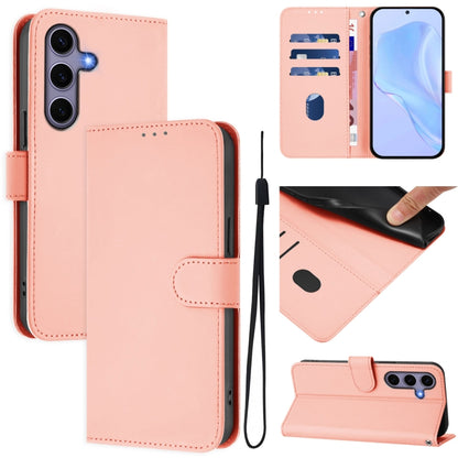 For Samsung Galaxy S25 5G Skin Feel Solid Color Leather Phone Case with Lanyard(Pink) - Galaxy S25 5G Cases by PMC Jewellery | Online Shopping South Africa | PMC Jewellery | Buy Now Pay Later Mobicred