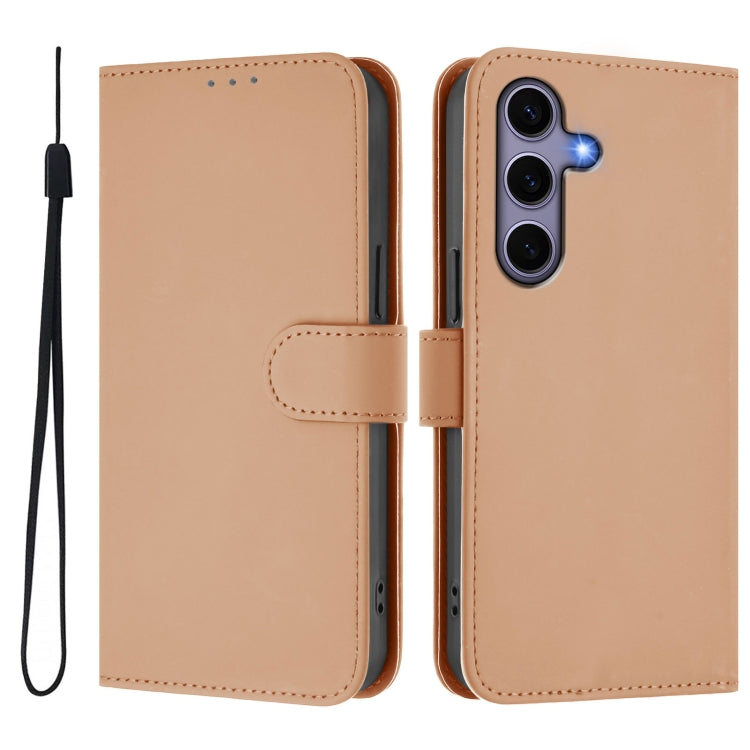 For Samsung Galaxy S25 5G Skin Feel Solid Color Leather Phone Case with Lanyard(Nude) - Galaxy S25 5G Cases by PMC Jewellery | Online Shopping South Africa | PMC Jewellery | Buy Now Pay Later Mobicred