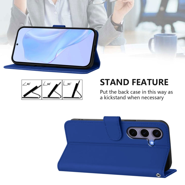 For Samsung Galaxy S25 5G Skin Feel Solid Color Leather Phone Case with Lanyard(Dark Blue) - Galaxy S25 5G Cases by PMC Jewellery | Online Shopping South Africa | PMC Jewellery | Buy Now Pay Later Mobicred