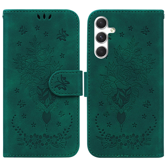 For Samsung Galaxy S25 5G Butterfly Rose Embossed Leather Phone Case(Green) - Galaxy S25 5G Cases by PMC Jewellery | Online Shopping South Africa | PMC Jewellery | Buy Now Pay Later Mobicred