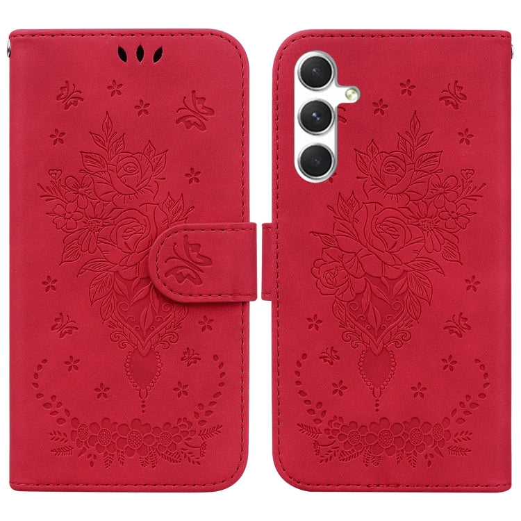 For Samsung Galaxy S25+ 5G Butterfly Rose Embossed Leather Phone Case(Red) - Galaxy S25+ 5G Cases by PMC Jewellery | Online Shopping South Africa | PMC Jewellery | Buy Now Pay Later Mobicred