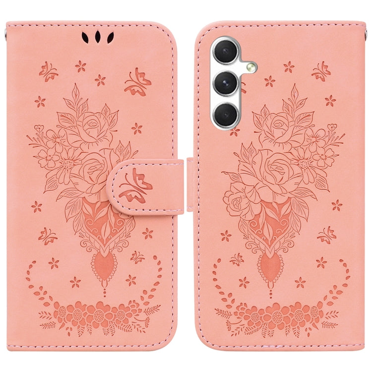 For Samsung Galaxy S25+ 5G Butterfly Rose Embossed Leather Phone Case(Pink) - Galaxy S25+ 5G Cases by PMC Jewellery | Online Shopping South Africa | PMC Jewellery | Buy Now Pay Later Mobicred