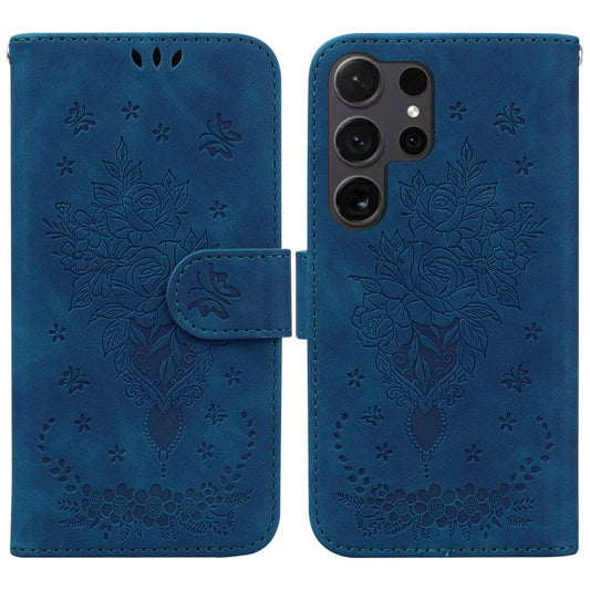 For Samsung Galaxy S25 Ultra 5G Butterfly Rose Embossed Leather Phone Case(Blue) - Galaxy S25 Ultra 5G Cases by PMC Jewellery | Online Shopping South Africa | PMC Jewellery | Buy Now Pay Later Mobicred