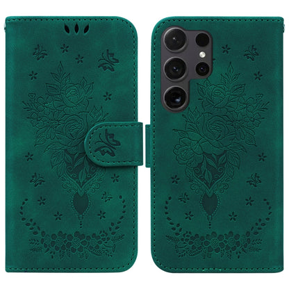 For Samsung Galaxy S25 Ultra 5G Butterfly Rose Embossed Leather Phone Case(Green) - Galaxy S25 Ultra 5G Cases by PMC Jewellery | Online Shopping South Africa | PMC Jewellery | Buy Now Pay Later Mobicred