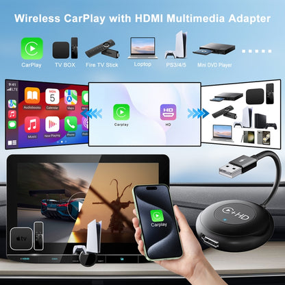 USB and HDMI Wired to Wireless CarPlay Auto Adapter, Specification:Round(White) - Bluetooth Adapters by PMC Jewellery | Online Shopping South Africa | PMC Jewellery | Buy Now Pay Later Mobicred