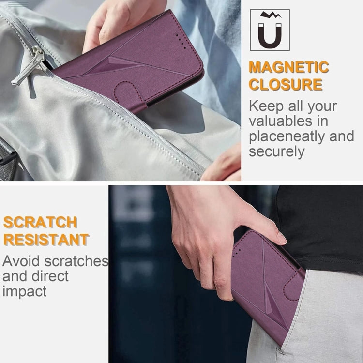 For iPhone 16e Triangle Pattern Buckle Clasp Leather Phone Case(Dark Purple) - iPhone 16e Cases by PMC TechLife | Online Shopping South Africa | PMC TechLife | Buy Now Pay Later Mobicred