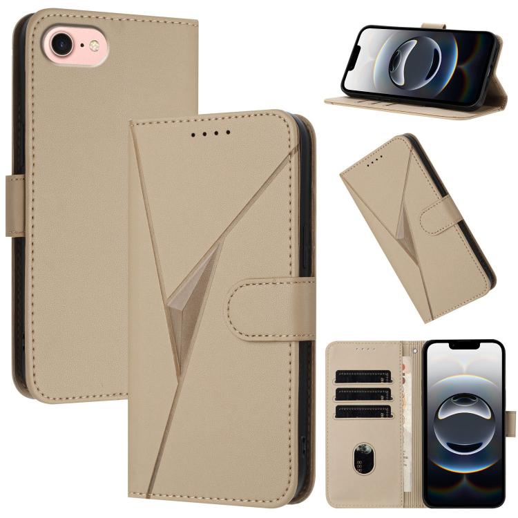 For iPhone 16e Triangle Pattern Buckle Clasp Leather Phone Case(Gold) - iPhone 16e Cases by PMC TechLife | Online Shopping South Africa | PMC TechLife | Buy Now Pay Later Mobicred
