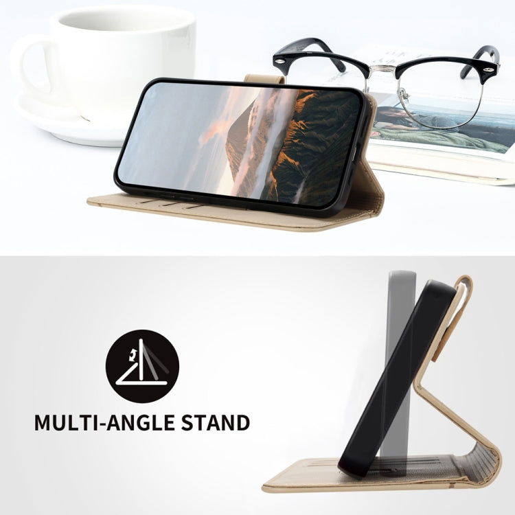 For iPhone 16e Triangle Pattern Buckle Clasp Leather Phone Case(Gold) - iPhone 16e Cases by PMC TechLife | Online Shopping South Africa | PMC TechLife | Buy Now Pay Later Mobicred