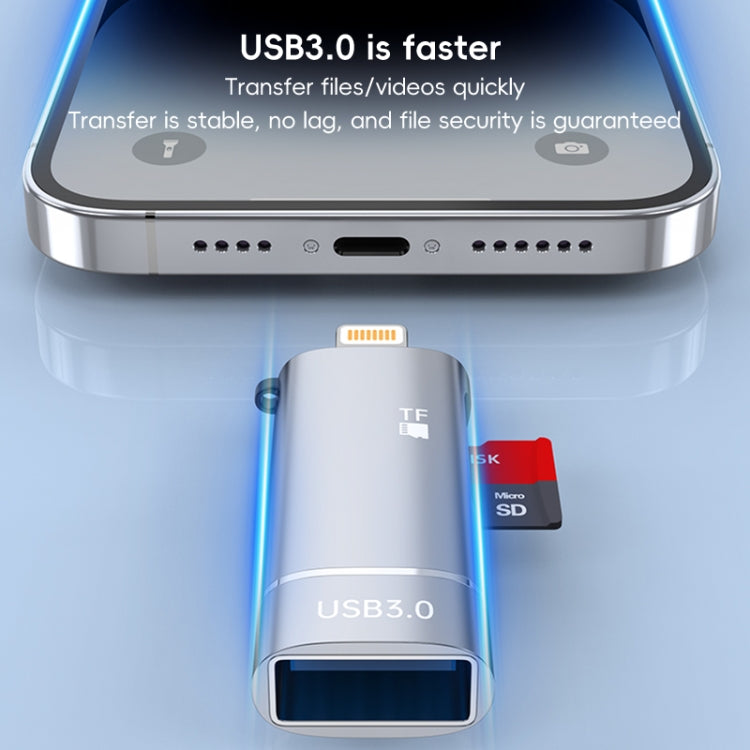 2 in 1 8 Pin to USB and TF Card Reader Adapter(Grey) - U Disk & Card Reader by PMC Jewellery | Online Shopping South Africa | PMC Jewellery | Buy Now Pay Later Mobicred