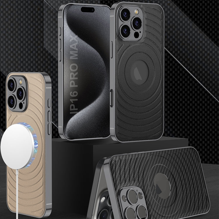For iPhone 16 Pro GKK Plating Leather Wave MagSafe Phone Case(Carbon Fiber) - free shipping - PMC Jewellery - Order now!
