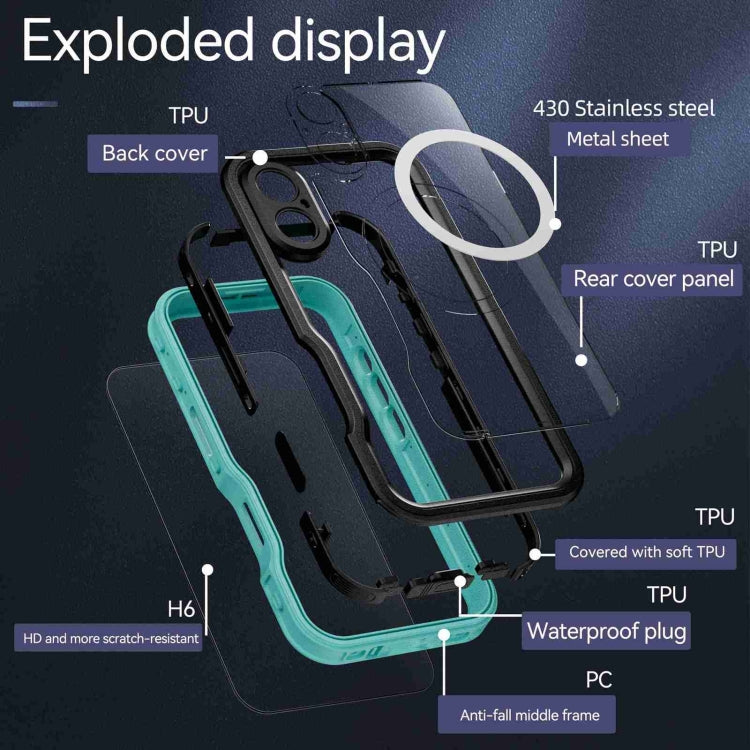 For iPhone 16 Plus RedPepper IP68 Waterproof Triple-proof MagSafe Phone Case(Black Blue) - iPhone 16 Plus Cases by RedPepper | Online Shopping South Africa | PMC Jewellery | Buy Now Pay Later Mobicred