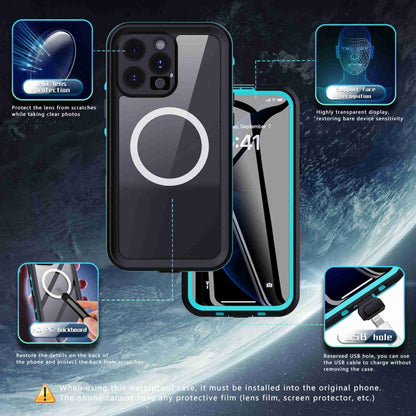 For iPhone 16 Pro RedPepper Transparent Dot IP68 Waterproof Triple-proof MagSafe Phone Case(Black Blue) - iPhone 16 Plus Cases by RedPepper | Online Shopping South Africa | PMC Jewellery | Buy Now Pay Later Mobicred