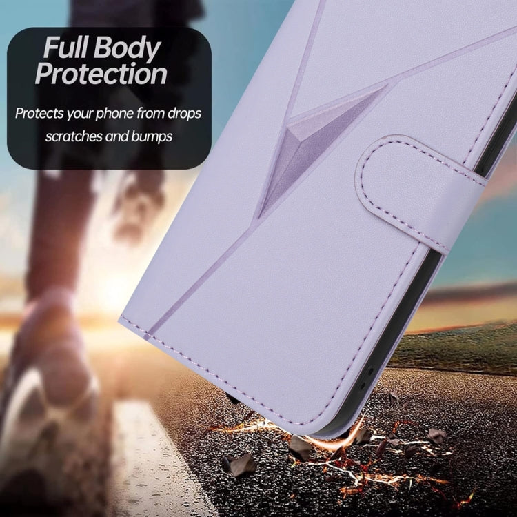 For Samsung Galaxy S25 5G Triangle Pattern Buckle Clasp Leather Phone Case(Light Purple) - Galaxy S25 5G Cases by PMC Jewellery | Online Shopping South Africa | PMC Jewellery | Buy Now Pay Later Mobicred