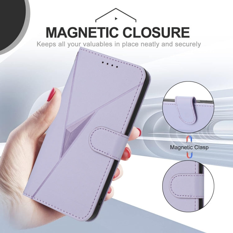 For Samsung Galaxy S25+ 5G Triangle Pattern Buckle Clasp Leather Phone Case(Light Purple) - Galaxy S25+ 5G Cases by PMC Jewellery | Online Shopping South Africa | PMC Jewellery | Buy Now Pay Later Mobicred