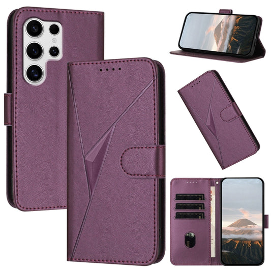 For Samsung Galaxy S25 Ultra 5G Triangle Pattern Buckle Clasp Leather Phone Case(Dark Purple) - Galaxy S25 Ultra 5G Cases by PMC Jewellery | Online Shopping South Africa | PMC Jewellery | Buy Now Pay Later Mobicred