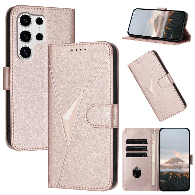 For Samsung Galaxy S25 Ultra 5G Triangle Pattern Buckle Clasp Leather Phone Case(Rose Gold) - Galaxy S25 Ultra 5G Cases by PMC Jewellery | Online Shopping South Africa | PMC Jewellery | Buy Now Pay Later Mobicred