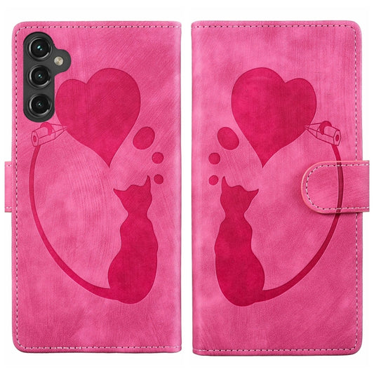 For Samsung Galaxy S25 5G Pen Heart Cat Embossed Leather Phone Case(Pink) - Galaxy S25 5G Cases by PMC Jewellery | Online Shopping South Africa | PMC Jewellery | Buy Now Pay Later Mobicred