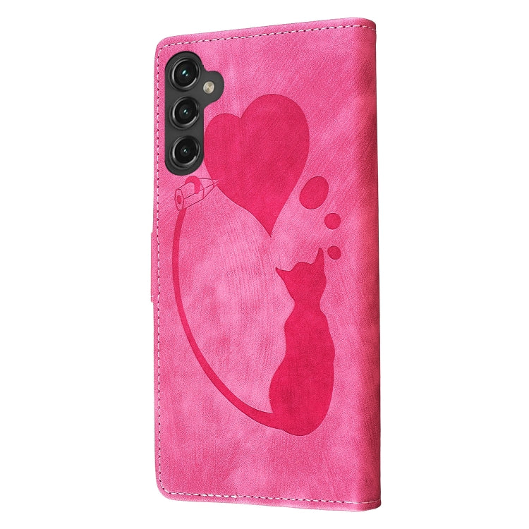 For Samsung Galaxy S25+ 5G Pen Heart Cat Embossed Leather Phone Case(Pink) - Galaxy S25+ 5G Cases by PMC Jewellery | Online Shopping South Africa | PMC Jewellery | Buy Now Pay Later Mobicred