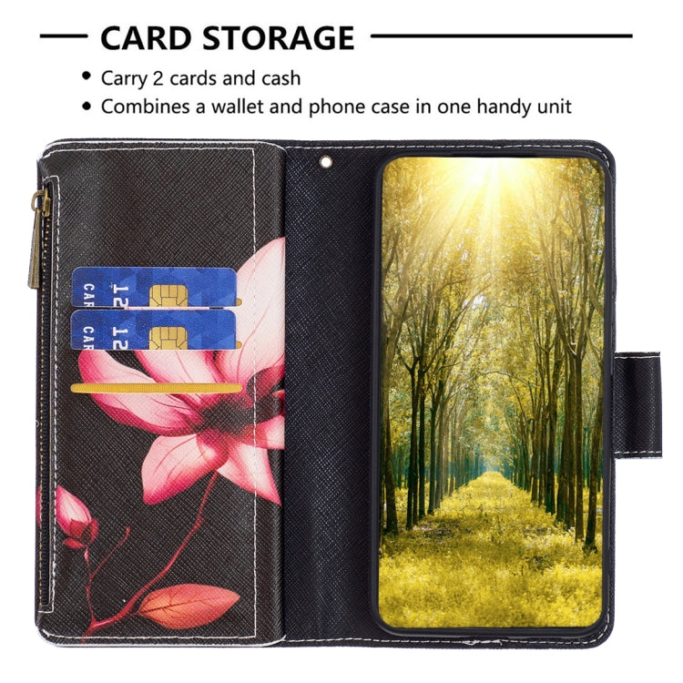 For Samsung Galaxy S25+ 5G Colored Drawing Pattern Zipper Leather Phone Case(Lotus) - Galaxy S25+ 5G Cases by PMC Jewellery | Online Shopping South Africa | PMC Jewellery | Buy Now Pay Later Mobicred