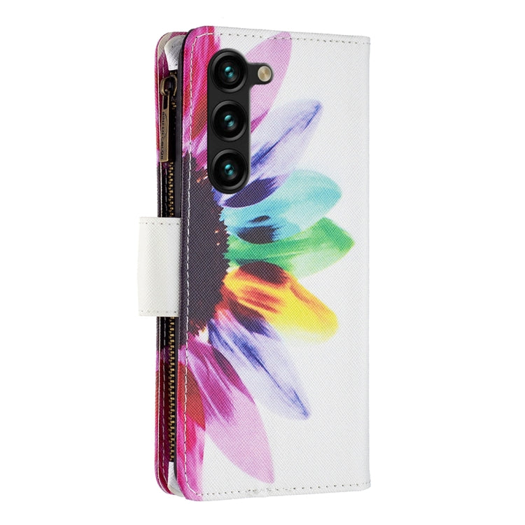 For Samsung Galaxy S25+ 5G Colored Drawing Pattern Zipper Leather Phone Case(Sun Flower) - Galaxy S25+ 5G Cases by PMC Jewellery | Online Shopping South Africa | PMC Jewellery | Buy Now Pay Later Mobicred