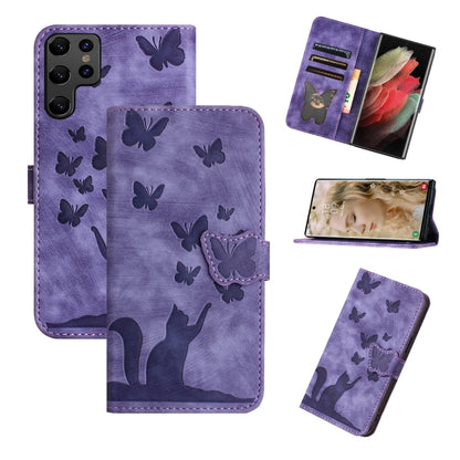 For Samsung Galaxy S25 Ultra 5G Butterfly Cat Embossing Flip Leather Phone Case(Purple) - Galaxy S25 Ultra 5G Cases by PMC Jewellery | Online Shopping South Africa | PMC Jewellery | Buy Now Pay Later Mobicred