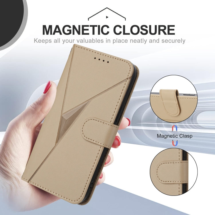 For Motorola Moto G Play 4G 2024 Triangle Pattern Buckle Clasp Leather Phone Case(Gold) - Motorola Cases by PMC Jewellery | Online Shopping South Africa | PMC Jewellery | Buy Now Pay Later Mobicred