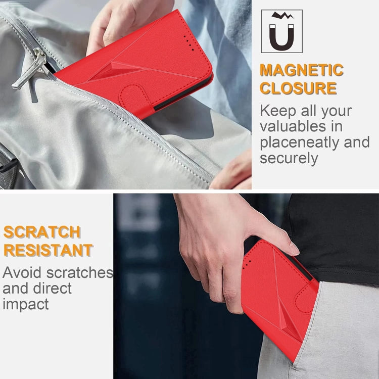 For Motorola Moto G Power 2024 Triangle Pattern Buckle Clasp Leather Phone Case(Red) - free shipping - PMC Jewellery - Order now!