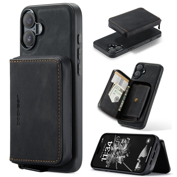 For iPhone 16 Plus JEEHOOD J02 Magnetic Zipper Horizontal Flip Leather Phone Case(Black) - iPhone 16 Plus Cases by JEEHOOD | Online Shopping South Africa | PMC Jewellery | Buy Now Pay Later Mobicred