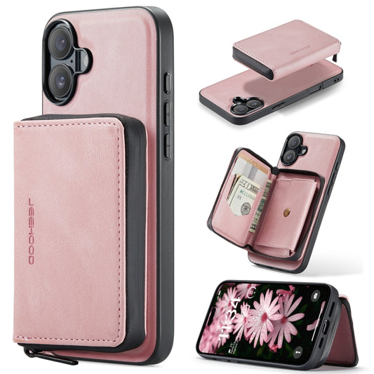 For iPhone 16 JEEHOOD J02 Magnetic Zipper Horizontal Flip Leather Phone Case(Pink) - iPhone 16 Cases by JEEHOOD | Online Shopping South Africa | PMC Jewellery | Buy Now Pay Later Mobicred