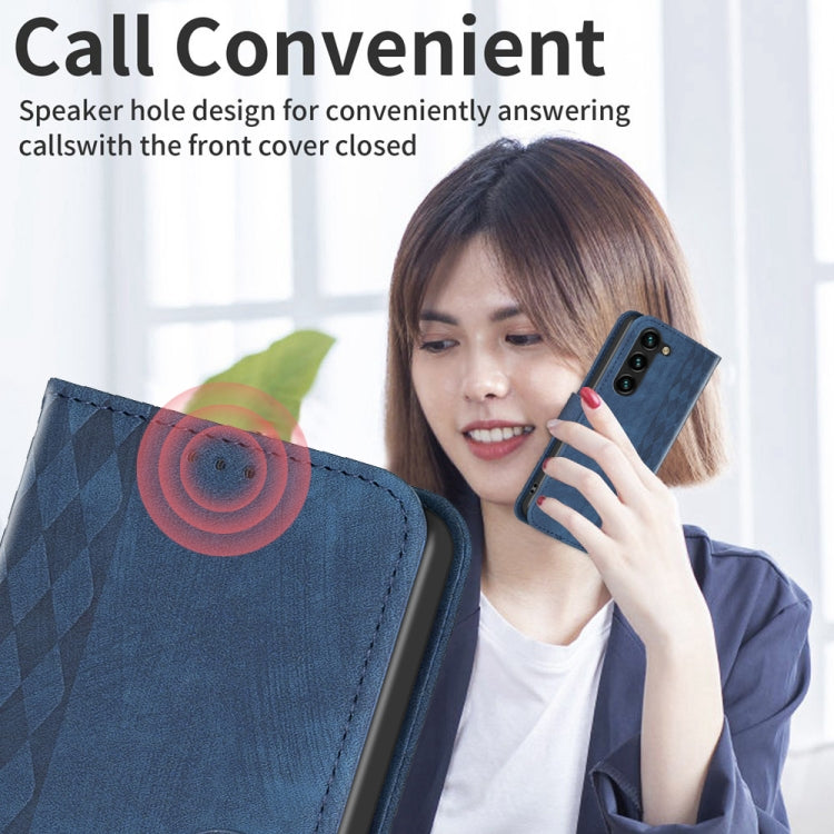 For Samsung Galaxy S25 5G Plaid Embossed Leather Phone Case(Blue) - Galaxy S25 5G Cases by PMC Jewellery | Online Shopping South Africa | PMC Jewellery | Buy Now Pay Later Mobicred