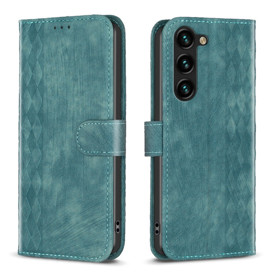 For Samsung Galaxy S25 5G Plaid Embossed Leather Phone Case(Green) - Galaxy S25 5G Cases by PMC Jewellery | Online Shopping South Africa | PMC Jewellery | Buy Now Pay Later Mobicred