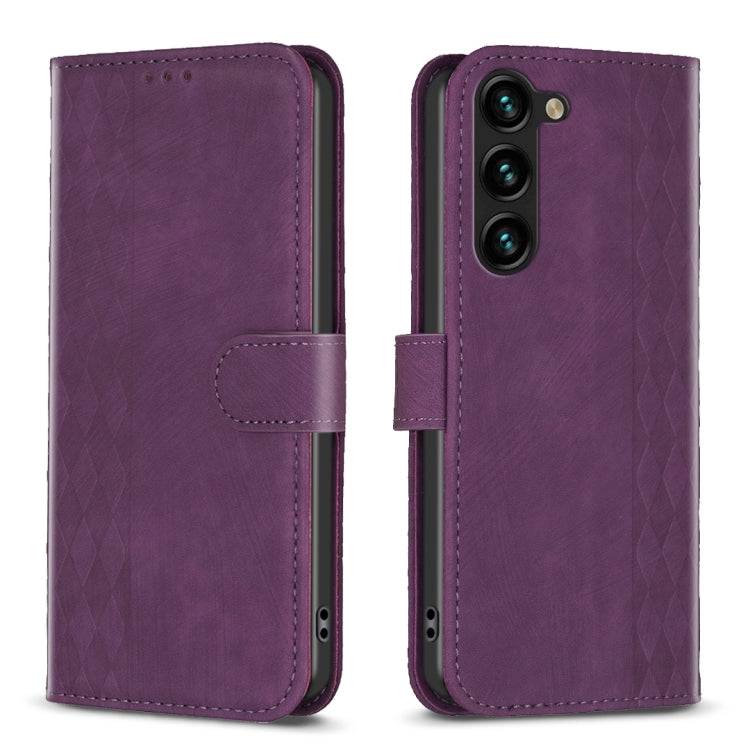 For Samsung Galaxy S25+ 5G Plaid Embossed Leather Phone Case(Purple) - Galaxy S25+ 5G Cases by PMC Jewellery | Online Shopping South Africa | PMC Jewellery | Buy Now Pay Later Mobicred