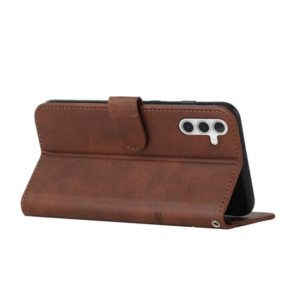 For Samsung Galaxy S25 / S24 5G Stitching Calf Texture Buckle Leather Phone Case(Brown) - Galaxy S25 5G Cases by PMC Jewellery | Online Shopping South Africa | PMC Jewellery | Buy Now Pay Later Mobicred