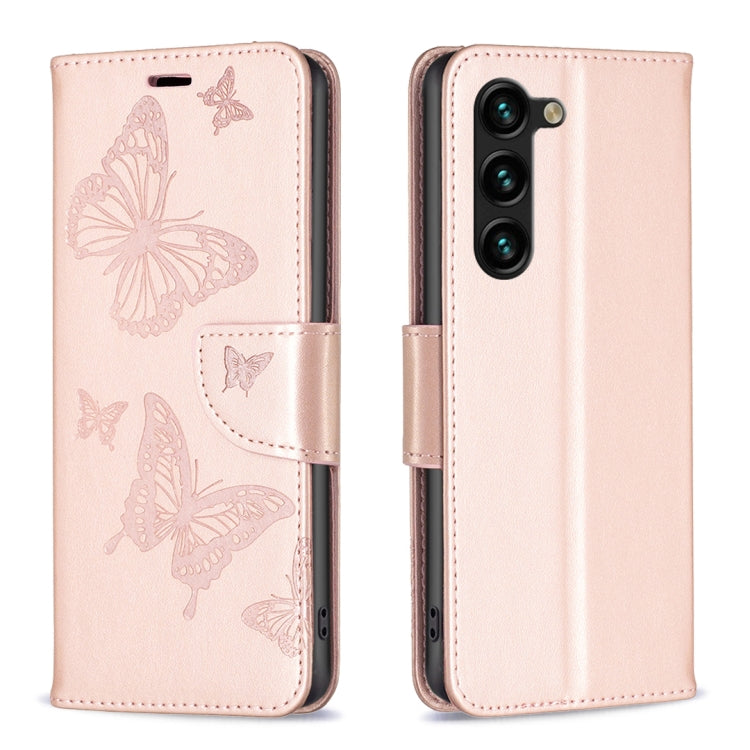 For Samsung Galaxy S25+ 5G Embossing Two Butterflies Pattern Leather Phone Case(Rose Gold) - Galaxy S25+ 5G Cases by PMC Jewellery | Online Shopping South Africa | PMC Jewellery | Buy Now Pay Later Mobicred