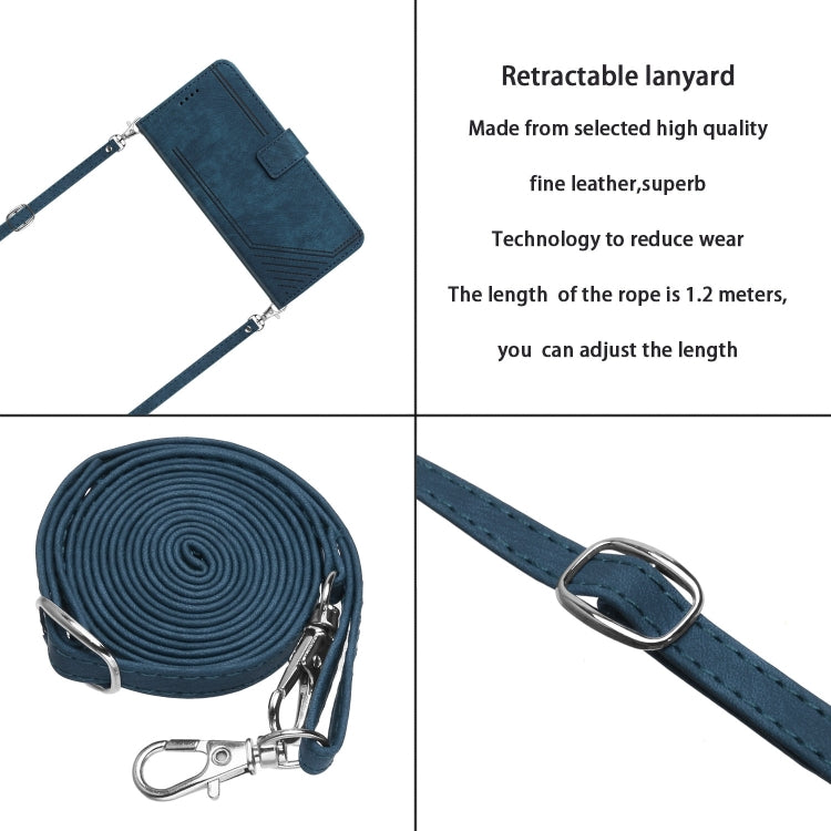 For Samsung Galaxy S25+ / S24+ 5G Skin Feel Stripe Pattern Leather Phone Case with Long Lanyard(Blue) - Galaxy S25+ 5G Cases by PMC Jewellery | Online Shopping South Africa | PMC Jewellery | Buy Now Pay Later Mobicred