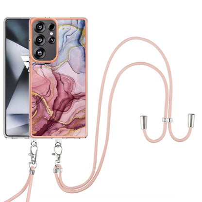 For Samsung Galaxy S25 Ultra 5G Electroplating Marble Dual-side IMD Phone Case with Lanyard(Rose Red 014) - Galaxy S25 Ultra 5G Cases by PMC Jewellery | Online Shopping South Africa | PMC Jewellery | Buy Now Pay Later Mobicred