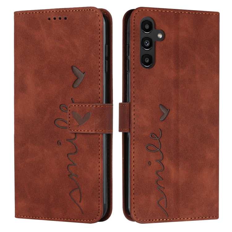 For Samsung Galaxy S25+ / S24+ 5G Skin Feel Heart Embossed Leather Phone Case with Long Lanyard(Brown) - Galaxy S25+ 5G Cases by PMC Jewellery | Online Shopping South Africa | PMC Jewellery | Buy Now Pay Later Mobicred