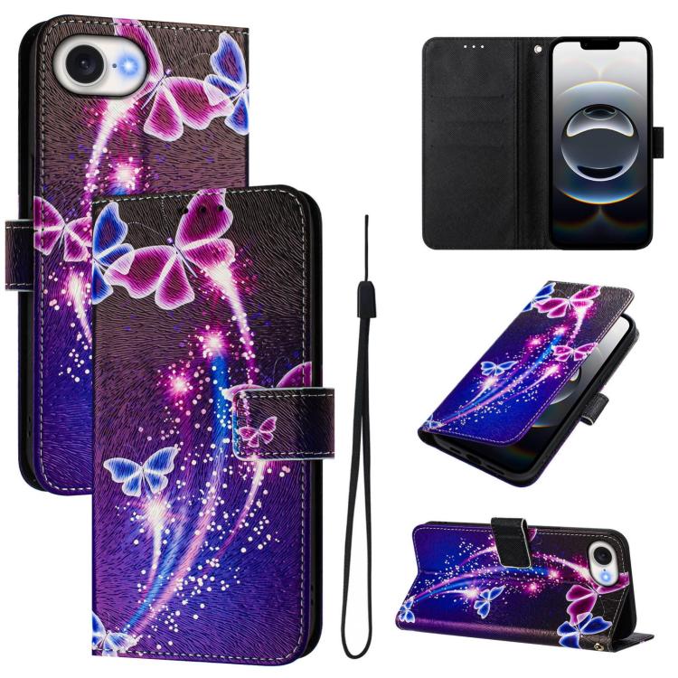 For iPhone 16e Art Colored Drawing Pattern Leather Phone Case(Fireworks butterfly) - free shipping - PMC TechLife - Order now!