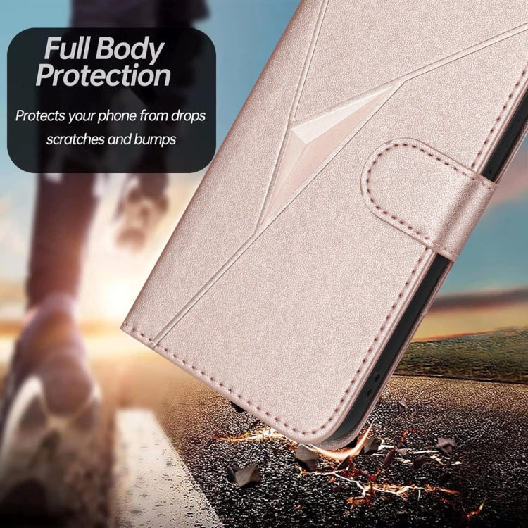 For Huawei Pura 70 Pro / Pura 70 Ultra Triangle Pattern Buckle Clasp Leather Phone Case(Rose Gold) - Huawei Cases by PMC Jewellery | Online Shopping South Africa | PMC Jewellery | Buy Now Pay Later Mobicred