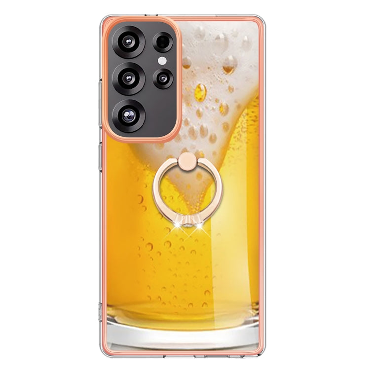 For Samsung Galaxy S25 Ultra 5G Electroplating Dual-side IMD Phone Case with Ring Holder(Draft Beer) - Galaxy S25 Ultra 5G Cases by PMC TechLife | Online Shopping South Africa | PMC TechLife | Buy Now Pay Later Mobicred