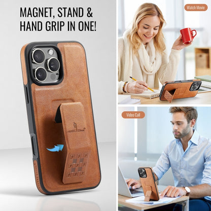 For iPhone 16 Pro Max Fierre Shann Oil Wax Cow Leather Holder Back Phone Case(Brown) - iPhone 16 Pro Max Cases by FIERRE SHANN | Online Shopping South Africa | PMC Jewellery | Buy Now Pay Later Mobicred