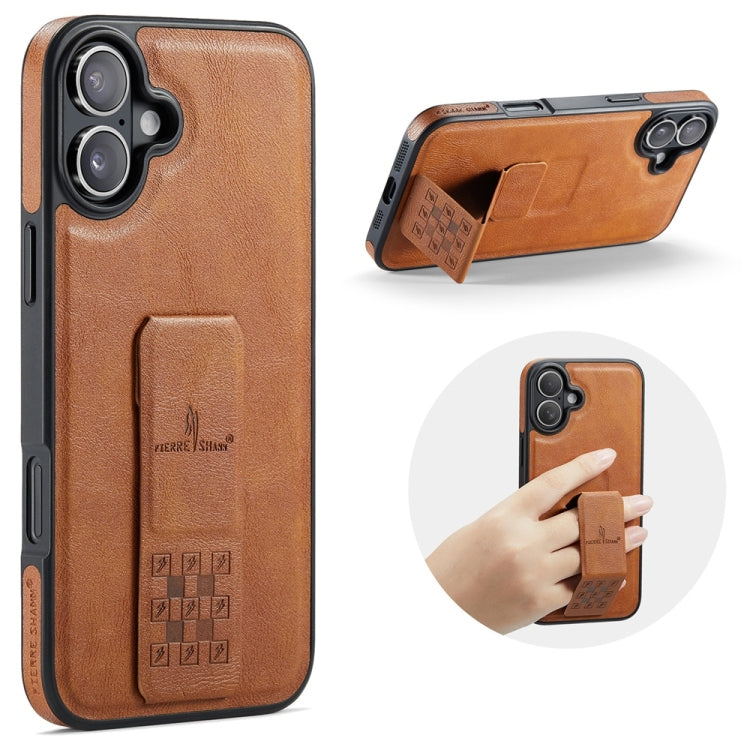 For iPhone 16 Fierre Shann Oil Wax Cow Leather Holder Back Phone Case(Brown) - iPhone 16 Cases by FIERRE SHANN | Online Shopping South Africa | PMC Jewellery | Buy Now Pay Later Mobicred