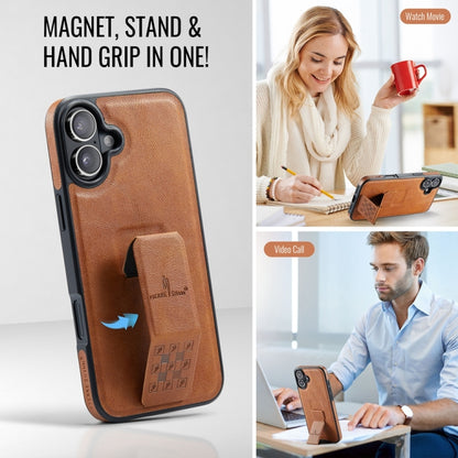 For iPhone 16 Fierre Shann Oil Wax Cow Leather Holder Back Phone Case(Brown) - iPhone 16 Cases by FIERRE SHANN | Online Shopping South Africa | PMC Jewellery | Buy Now Pay Later Mobicred